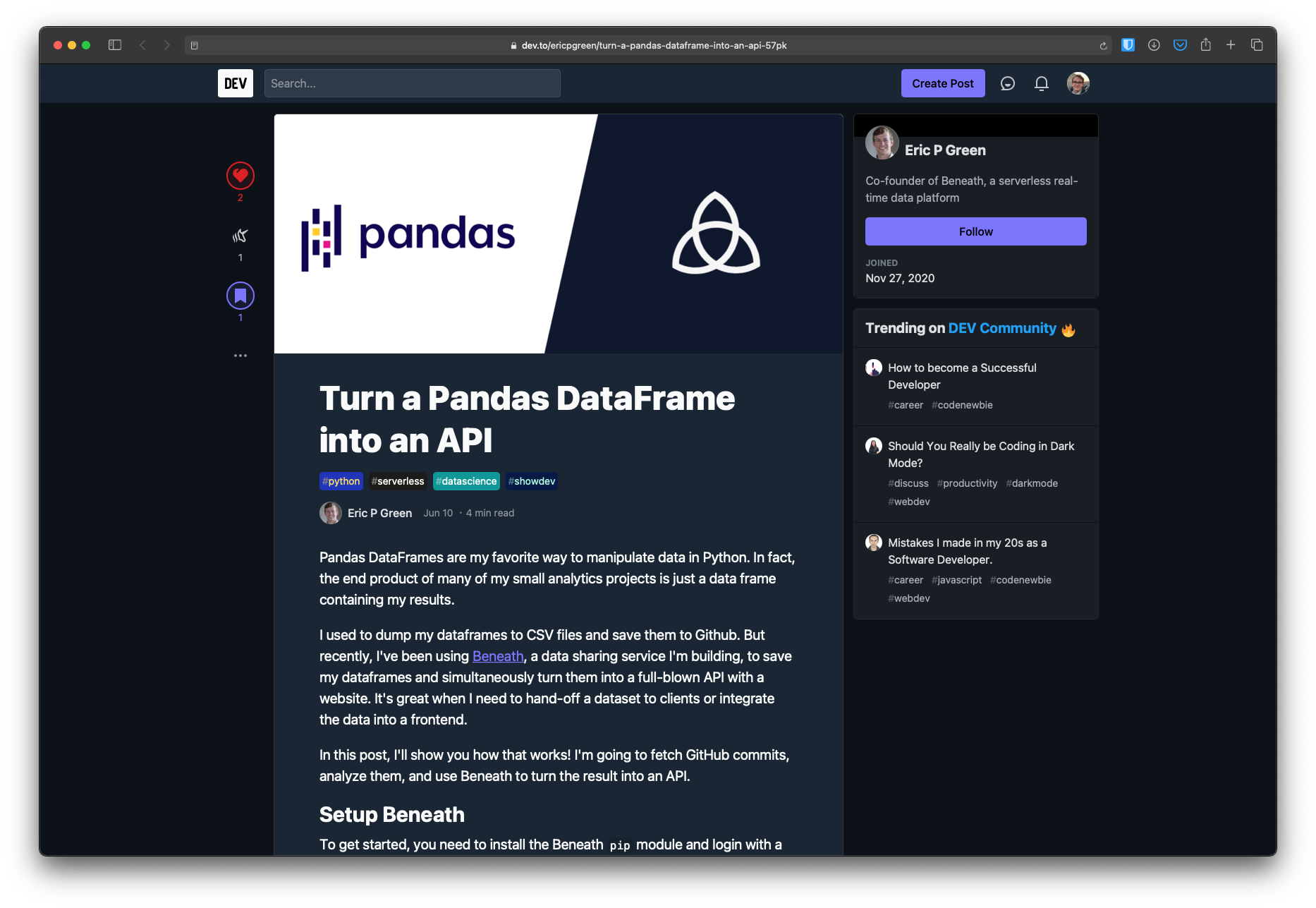 Turning a Pandas DataFrame into an API